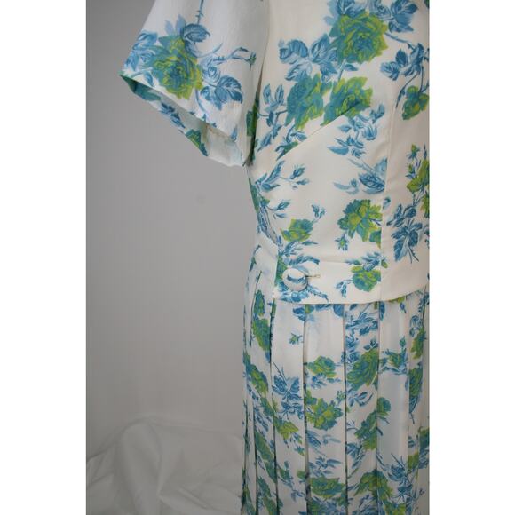 Vintage 50s 60s Dress MidCentury Spring Summer Floral Pleated Rockabilly Pin-Up - Picture 8 of 11